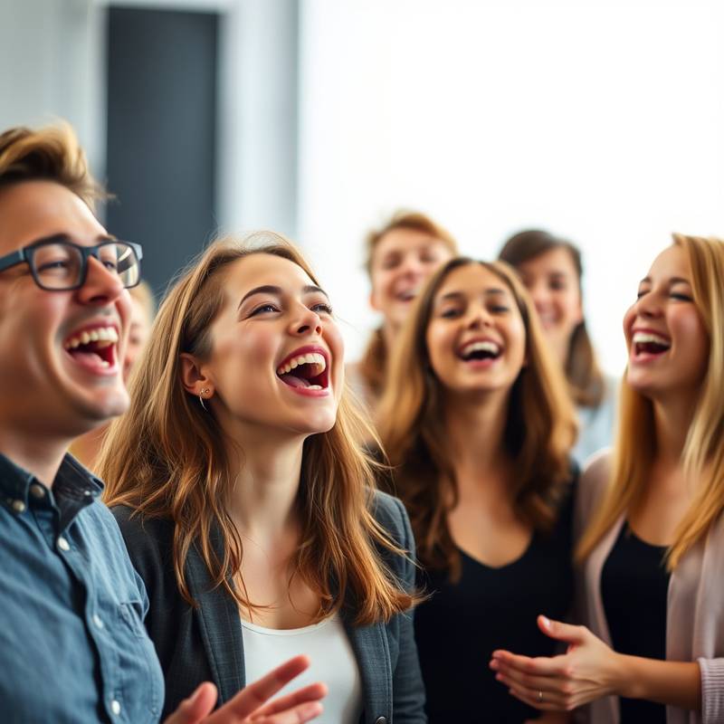 Een groep mensen die met plezier samen zingen tijdens een zangles.