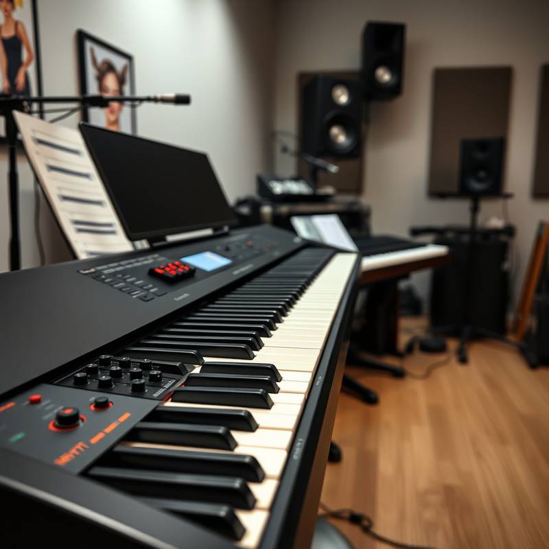 Een keyboard in een zanglesstudio, klaar voor gebruik tijdens de les.